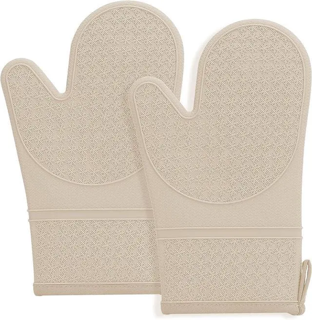 Main image of Silicone Oven Mitts, Heat Resistant 500F Kitchen Mitts 2PCS, 11.6" BPA-Free Soft Baking Gloves, Non-Slip Grip Oven Gloves with Soft Cotton Lining for Kitchen Cooking Baking BBQ - Apricot