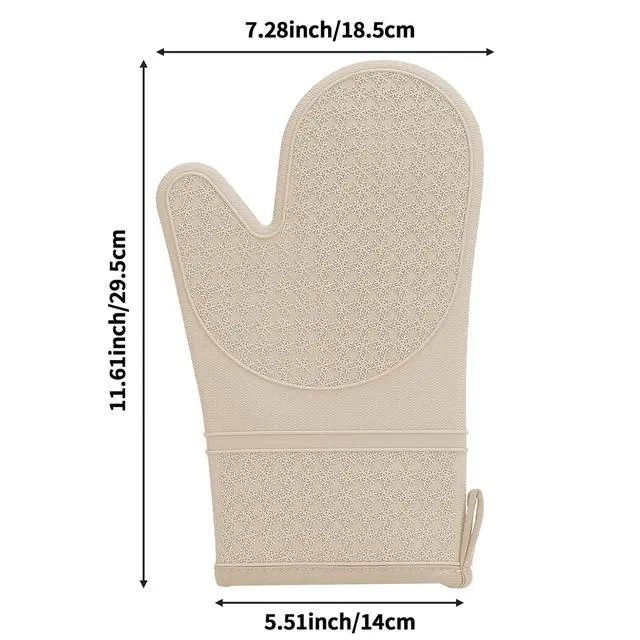 Alt view image 2 of 7 - Silicone Oven Mitts, Heat Resistant 500F Kitchen Mitts 2PCS, 11.6" BPA-Free Soft Baking Gloves, Non-Slip Grip Oven Gloves with Soft Cotton Lining for Kitchen Cooking Baking BBQ - Apricot