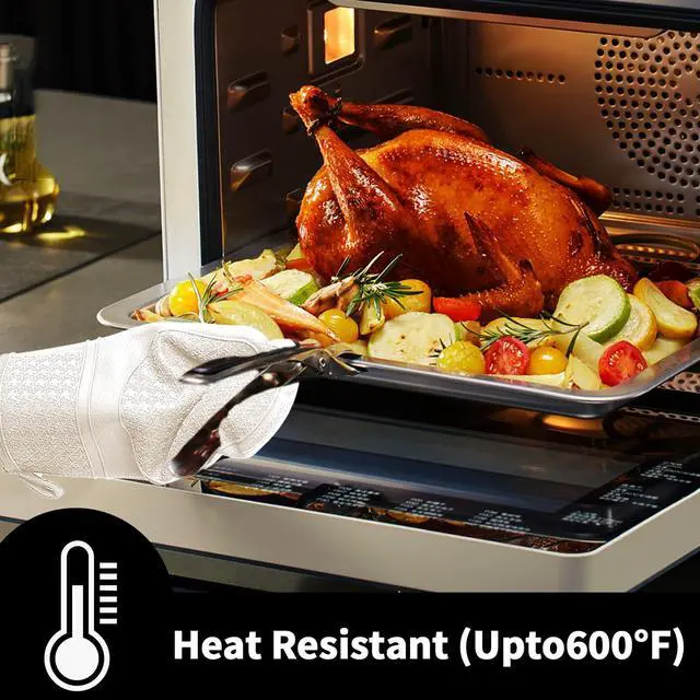 Alt view image 5 of 7 - Silicone Oven Mitts, Heat Resistant 500F Kitchen Mitts 2PCS, 11.6" BPA-Free Soft Baking Gloves, Non-Slip Grip Oven Gloves with Soft Cotton Lining for Kitchen Cooking Baking BBQ - Apricot