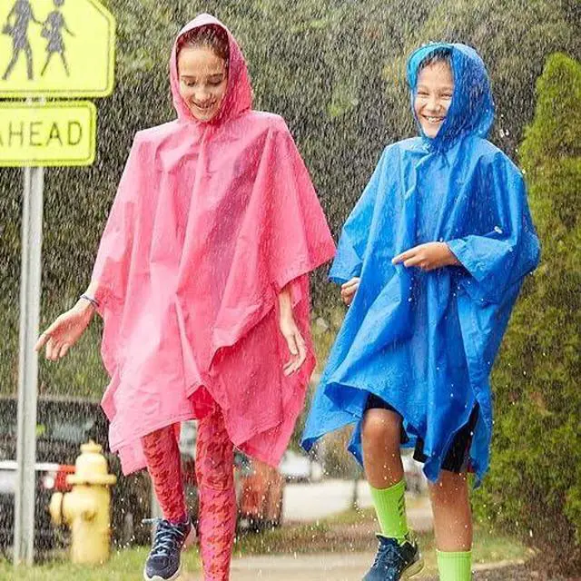 Alt view image 2 of 5 - Kids Rain Poncho Reusable, Compact & Travel-Friendly, Pullover Hood, Easy Snap, Lightweight, Yellow