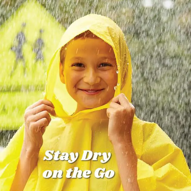 Alt view image 3 of 5 - Kids Rain Poncho Reusable, Compact & Travel-Friendly, Pullover Hood, Easy Snap, Lightweight, Yellow