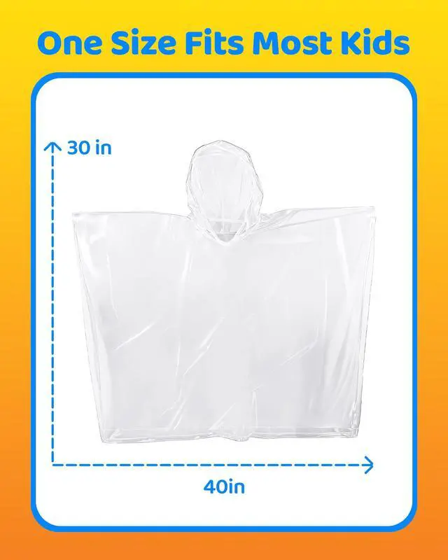 Alt view image 2 of 5 - Rain Ponchos Family Pack Disposable Poncho for Kids with Drawstring Hood, Waterproof, Lightweight & Breathable, Clear & Assorted Colors Emergency Raincoat for Travel, Theme Parks, Concerts