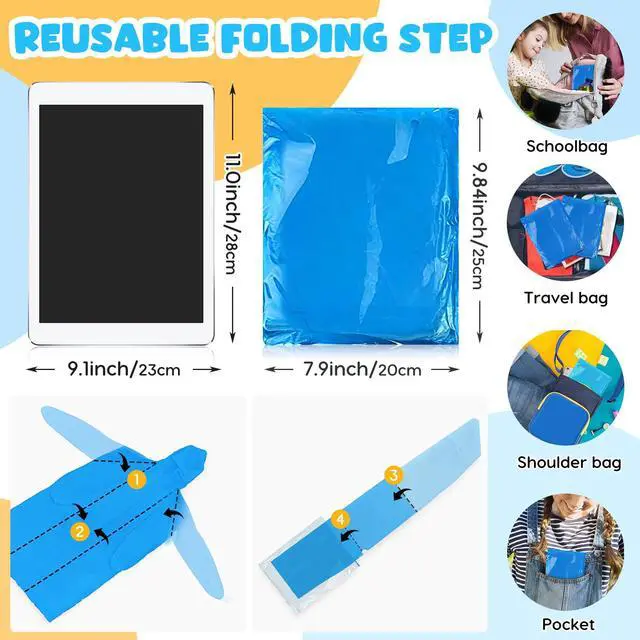 Alt view image 7 of 7 - Rain Ponchos for Kids, Reusable Raincoats for Boys Girls with Hood and Sleeves, Waterproof Rain Jackets for Travel Outdoor Blue+Pink