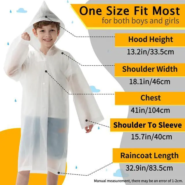 Alt view image 3 of 7 - Rain Ponchos with Hood and Sleeves 2 Pack for Kids | Reusable Rain Poncho with Hood, Long Sleeves, Children Waterproof Rain Coats for Boys and Girls, White