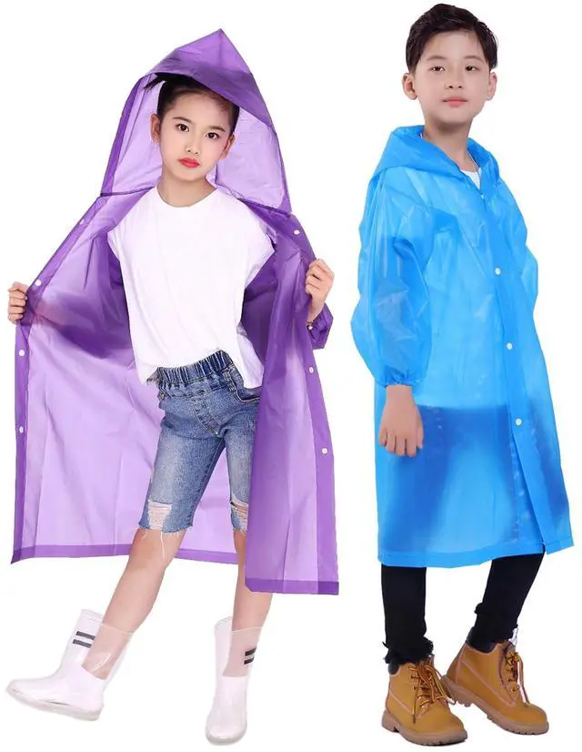 Main image of Kids Rain Jacket, 2 Pack Rain Ponchos for Kids - Reusable Raincoats for Boys and Girls Waterproof Outdoor Rain Gear