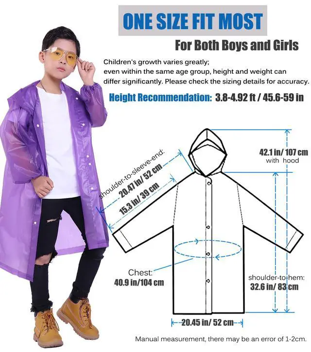 Alt view image 2 of 7 - Kids Rain Jacket, 2 Pack Rain Ponchos for Kids - Reusable Raincoats for Boys and Girls Waterproof Outdoor Rain Gear