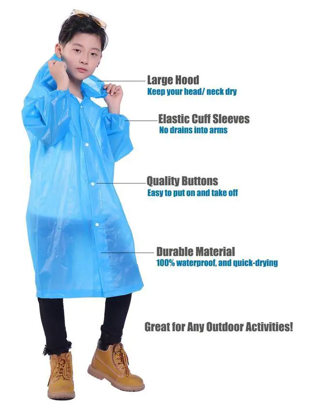 Alt view image 4 of 7 - Kids Rain Jacket, 2 Pack Rain Ponchos for Kids - Reusable Raincoats for Boys and Girls Waterproof Outdoor Rain Gear