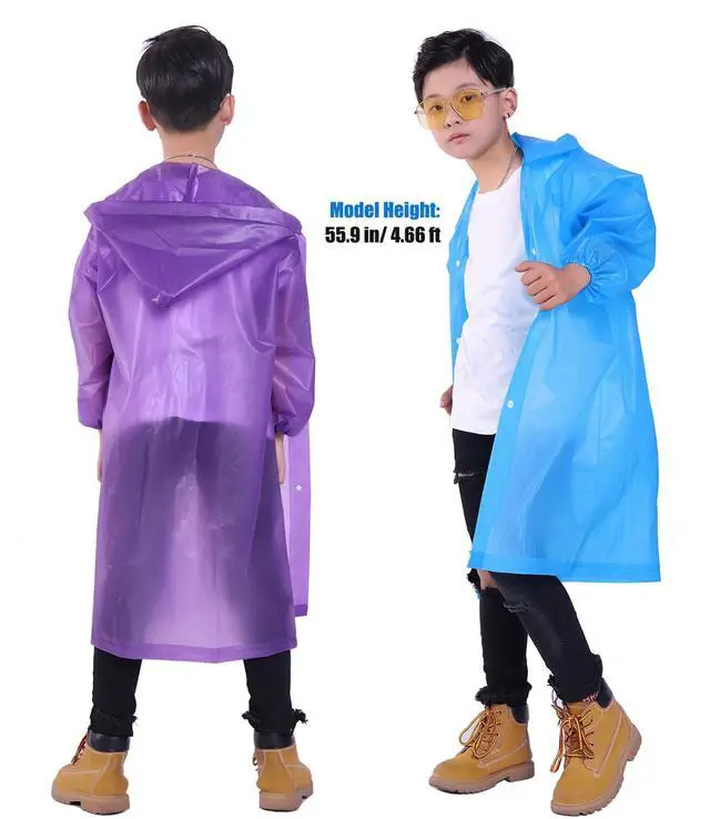 Alt view image 6 of 7 - Kids Rain Jacket, 2 Pack Rain Ponchos for Kids - Reusable Raincoats for Boys and Girls Waterproof Outdoor Rain Gear