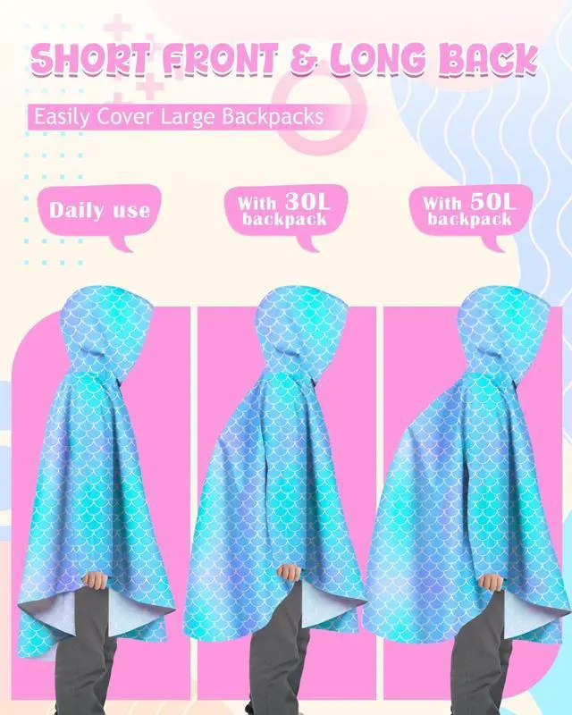 Alt view image 4 of 7 - Kids Rain Poncho with Hooded Reusable Waterproof Lightweight Ponchos Kids Boy Girl Raincoat Outwear