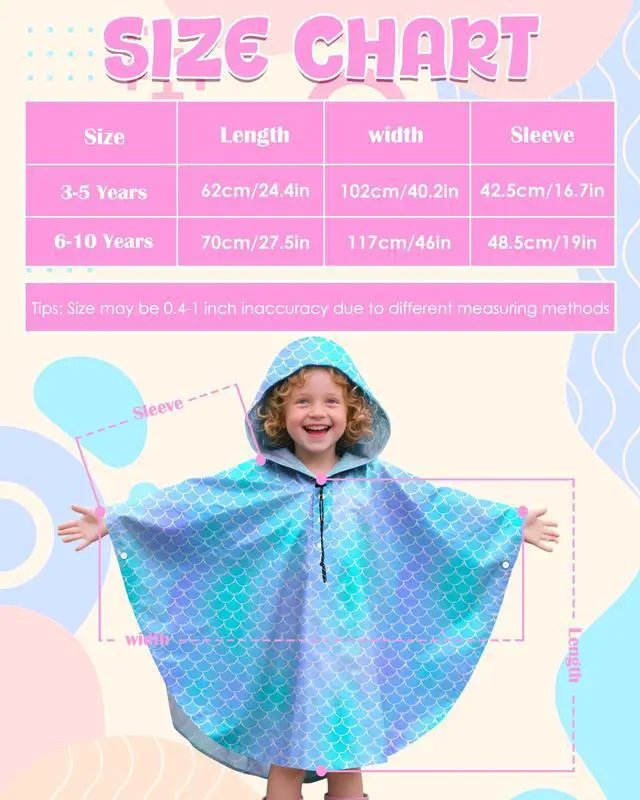 Alt view image 7 of 7 - Kids Rain Poncho with Hooded Reusable Waterproof Lightweight Ponchos Kids Boy Girl Raincoat Outwear