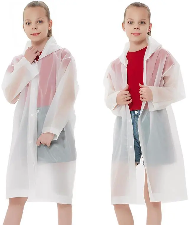 Main image of Rain Ponchos Raincoats for Kids, Reusable Boys Girls Rain Jackets Emergency with Hood for Family Disney Travel Outdoor (White)
