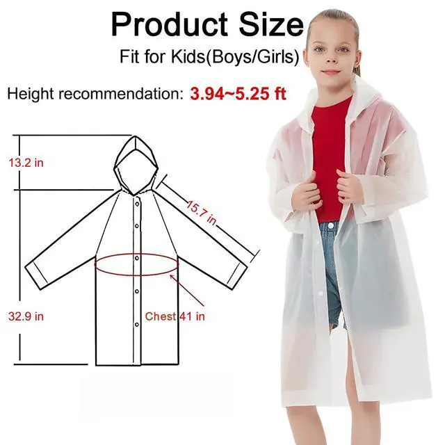 Alt view image 2 of 7 - Rain Ponchos Raincoats for Kids, Reusable Boys Girls Rain Jackets Emergency with Hood for Family Disney Travel Outdoor (White)
