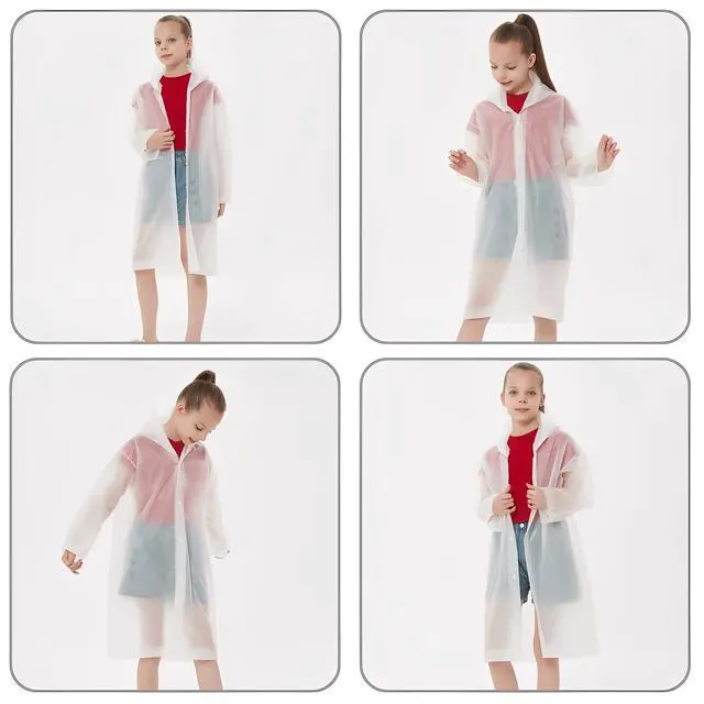 Alt view image 4 of 7 - Rain Ponchos Raincoats for Kids, Reusable Boys Girls Rain Jackets Emergency with Hood for Family Disney Travel Outdoor (White+Blue)