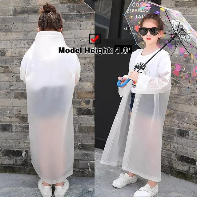 Alt view image 5 of 7 - Rain Ponchos Raincoats for Kids, Reusable Boys Girls Rain Jackets Emergency with Hood for Family Disney Travel Outdoor (White)