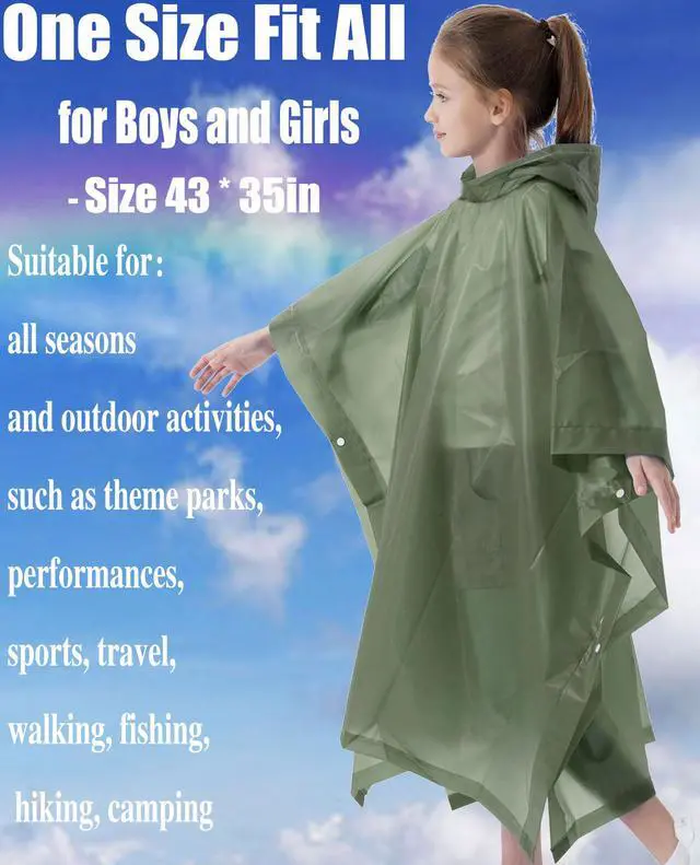 Alt view image 2 of 6 - Rain Poncho for Kids(2 Pack) Waterproof Reusable EVA Raincoat One Size Rain Jackets for Children,Boys and Girls
