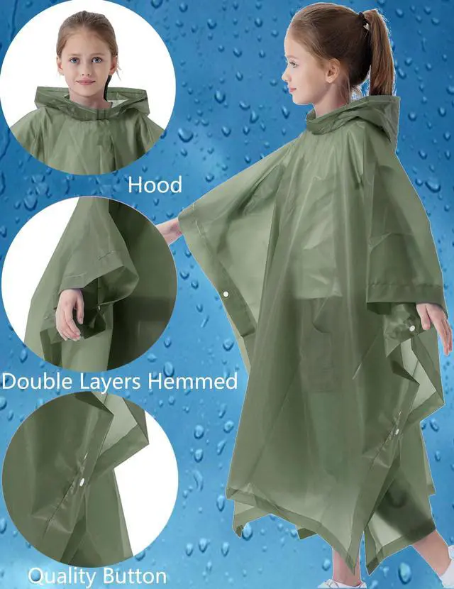 Alt view image 3 of 6 - Rain Poncho for Kids(2 Pack) Waterproof Reusable EVA Raincoat One Size Rain Jackets for Children,Boys and Girls