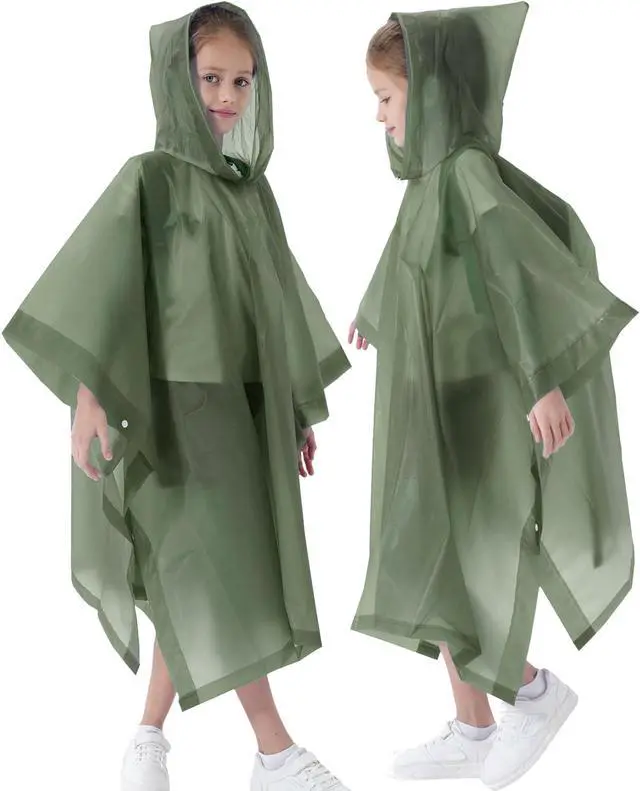Alt view image 4 of 6 - Rain Poncho for Kids(2 Pack) Waterproof Reusable EVA Raincoat One Size Rain Jackets for Children,Boys and Girls