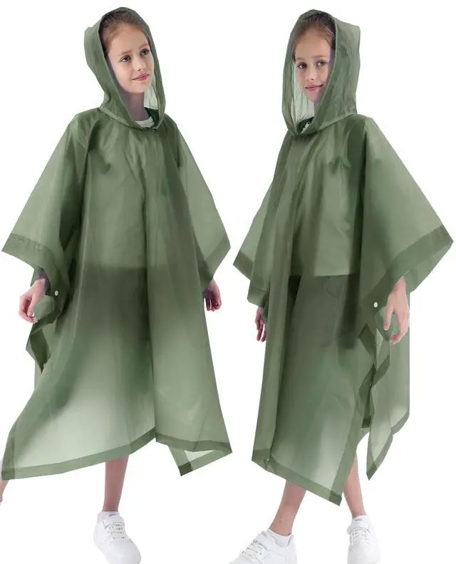 Alt view image 5 of 6 - Rain Poncho for Kids(2 Pack) Waterproof Reusable EVA Raincoat One Size Rain Jackets for Children,Boys and Girls