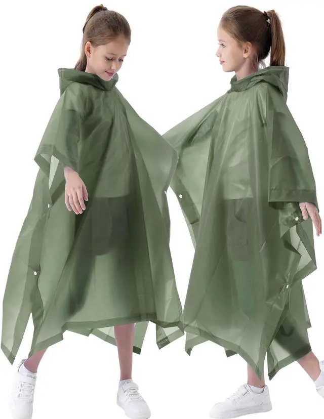 Alt view image 6 of 6 - Rain Poncho for Kids(2 Pack) Waterproof Reusable EVA Raincoat One Size Rain Jackets for Children,Boys and Girls