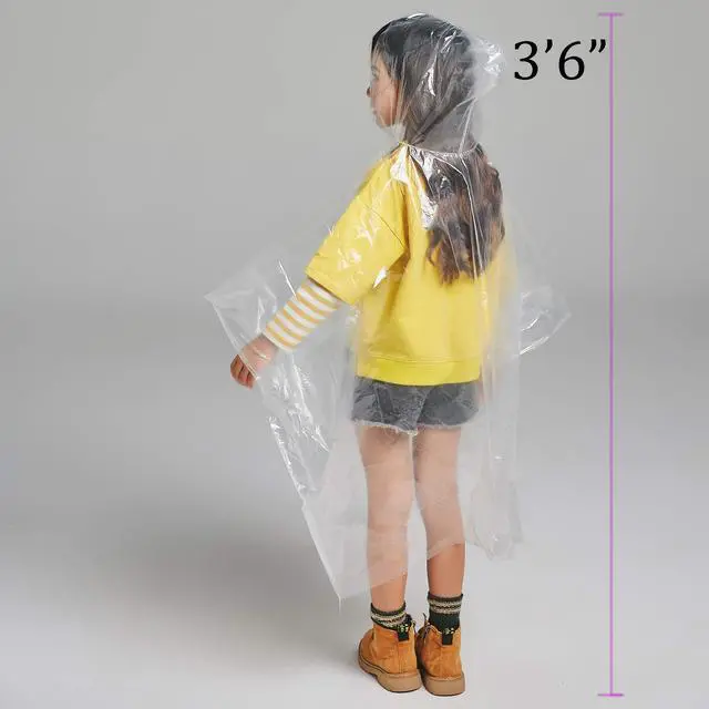 Alt view image 7 of 7 - Disposable Rain Ponchos for Kids 6 Pack Extra Thick | Clear PE Material, Lightweight & Waterproof Emergency Ponchos for Theme Parks, Travel, Camping & Outdoor Activities