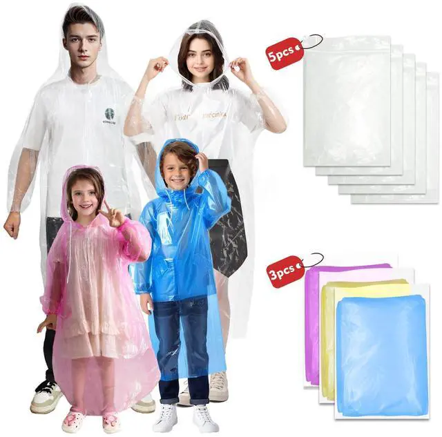 Main image of Ponchos Family Pack, (8 Pack) Rain Poncho for Adults Disposable Emergency Rain Ponchos