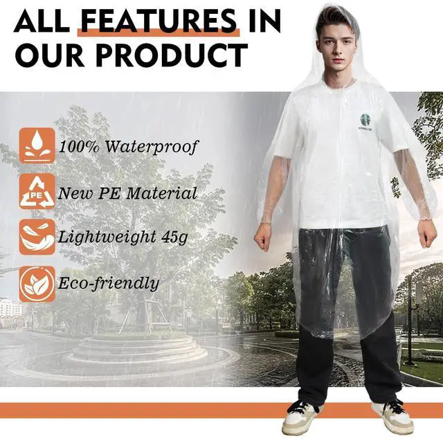 Alt view image 7 of 7 - Ponchos Family Pack, (8 Pack) Rain Poncho for Adults Disposable Emergency Rain Ponchos