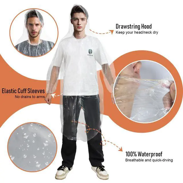 Alt view image 6 of 7 - Ponchos Family Pack, (8 Pack) Rain Poncho for Adults Disposable Emergency Rain Ponchos