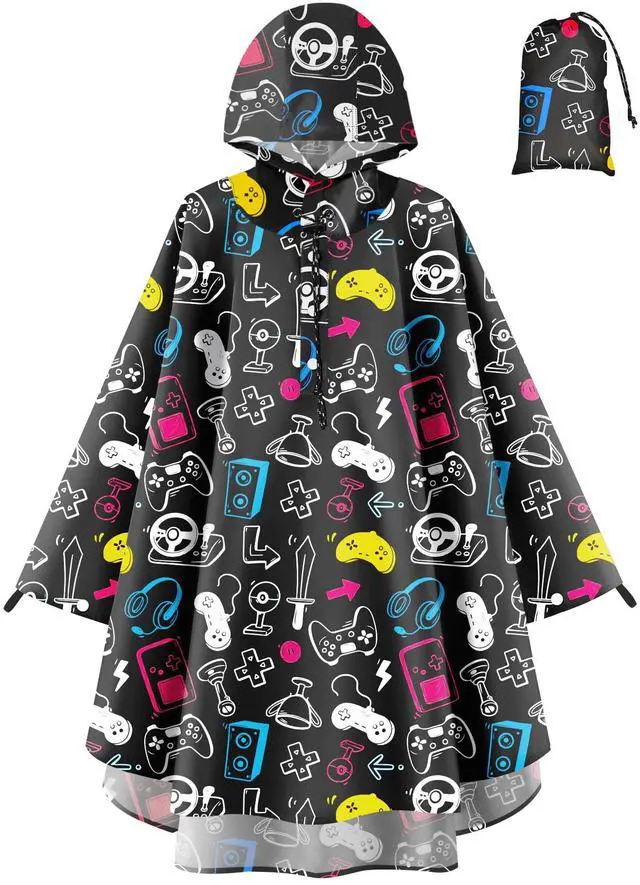 Main image of Kids Rain Poncho with Hooded Reusable Waterproof Lightweight Ponchos Kids Boy Girl Raincoat Outwear