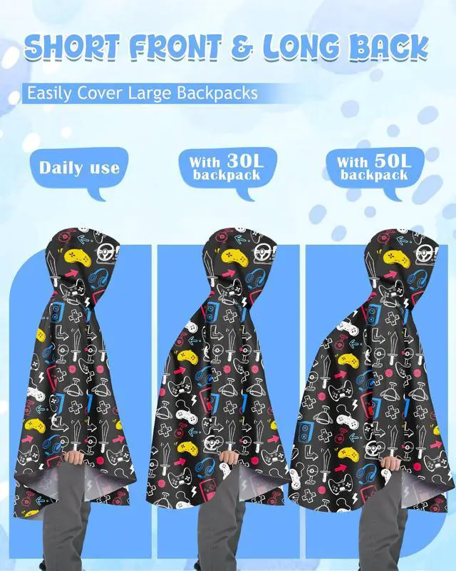 Alt view image 4 of 7 - Kids Rain Poncho with Hooded Reusable Waterproof Lightweight Ponchos Kids Boy Girl Raincoat Outwear