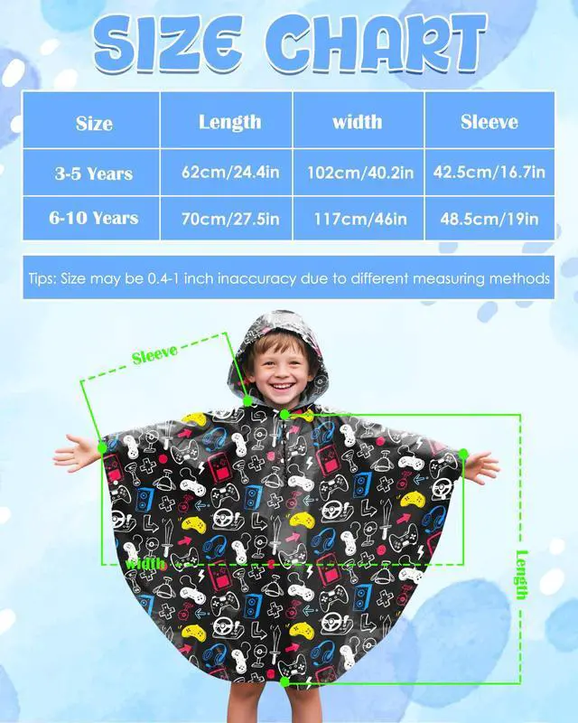 Alt view image 7 of 7 - Kids Rain Poncho with Hooded Reusable Waterproof Lightweight Ponchos Kids Boy Girl Raincoat Outwear