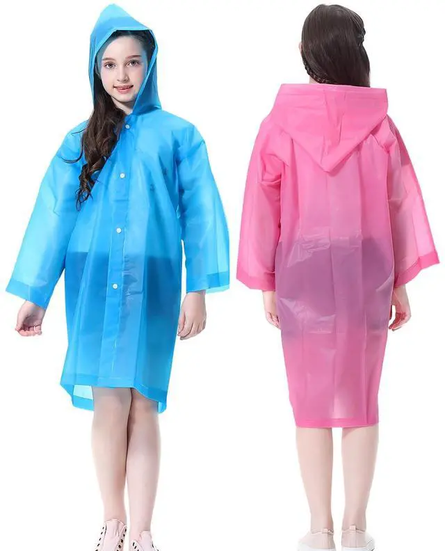 Main image of Rain Ponchos Raincoats for Kids, 2 Packs Rain Coats Jacket Reusable with Hood for Boys Girls Disney Hiking Camping Outdoor (US, Alpha, One Size, Regular, 1 Pink+1 Blue)