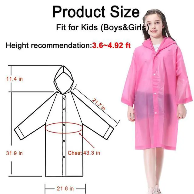 Alt view image 2 of 7 - Rain Ponchos Raincoats for Kids, 2 Packs Rain Coats Jacket Reusable with Hood for Boys Girls Disney Hiking Camping Outdoor (US, Alpha, One Size, Regular, 1 Pink+1 Blue)