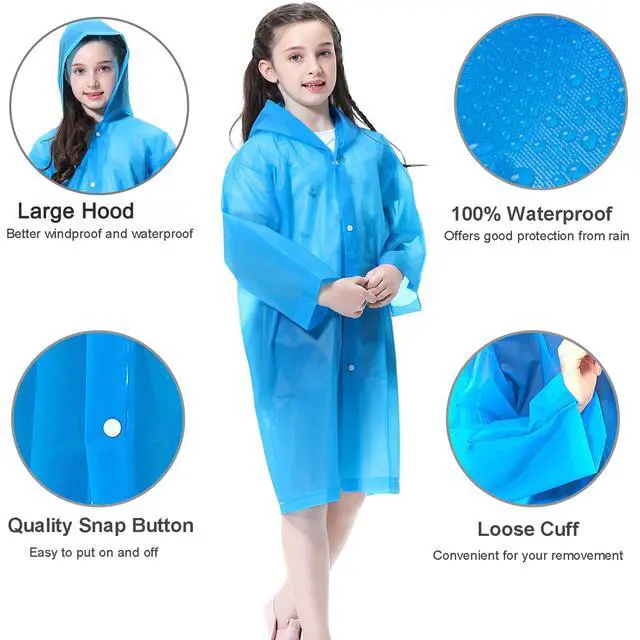Alt view image 3 of 7 - Rain Ponchos Raincoats for Kids, 2 Packs Rain Coats Jacket Reusable with Hood for Boys Girls Disney Hiking Camping Outdoor (US, Alpha, One Size, Regular, 1 Pink+1 Blue)