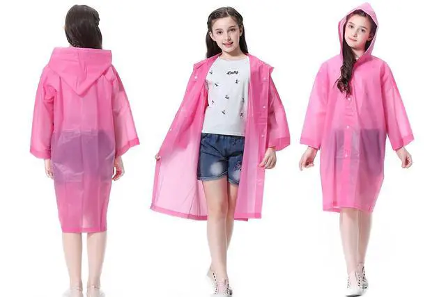 Alt view image 5 of 7 - Rain Ponchos Raincoats for Kids, 2 Packs Rain Coats Jacket Reusable with Hood for Boys Girls Disney Hiking Camping Outdoor (US, Alpha, One Size, Regular, 1 Pink+1 Blue)