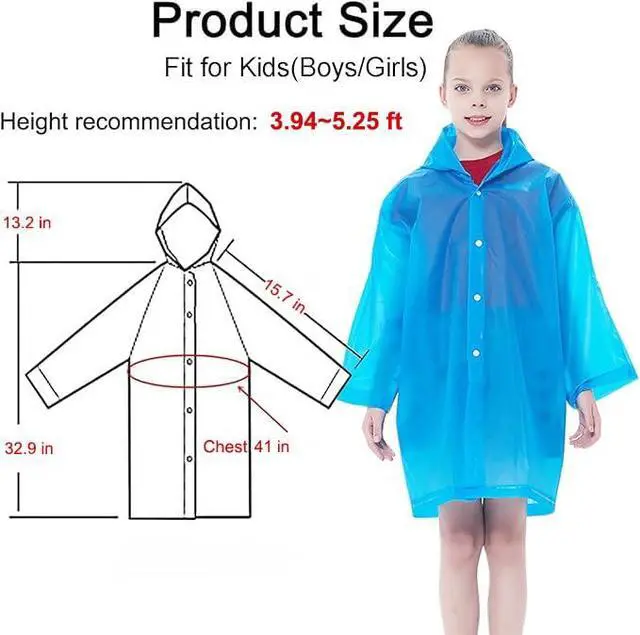 Alt view image 2 of 7 - Rain Ponchos Raincoats for Kids, Reusable Boys Girls Rain Jackets Emergency with Hood for Family Disney Travel Outdoor (White+Blue)