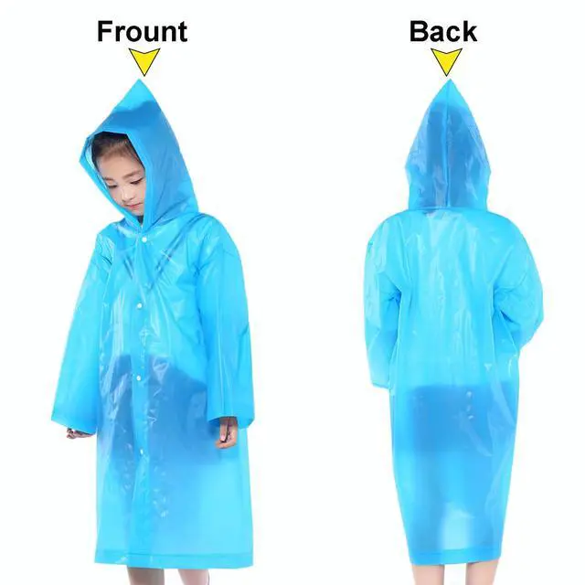 Alt view image 5 of 7 - Rain Ponchos Raincoats for Kids, Reusable Boys Girls Rain Jackets Emergency with Hood for Family Disney Travel Outdoor (White+Blue)