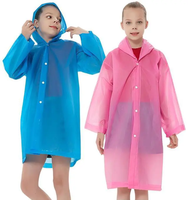 Main image of Rain Ponchos Raincoats for Kids, Reusable Boys Girls Rain Jackets Emergency with Hood for Family Disney Travel Outdoor (Pink+Blue)