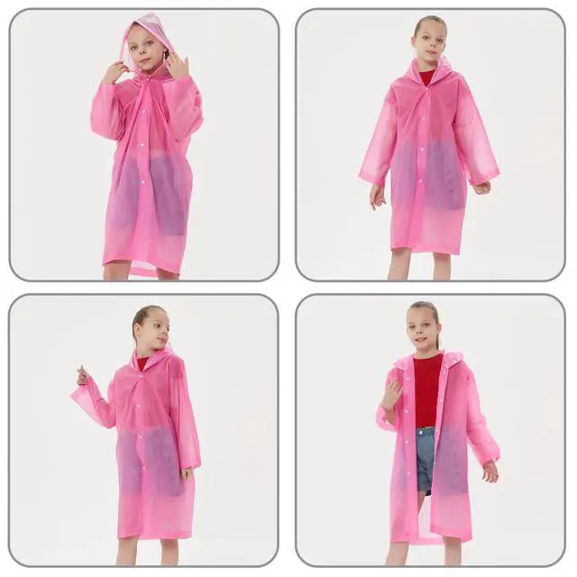 Alt view image 4 of 7 - Rain Ponchos Raincoats for Kids, Reusable Boys Girls Rain Jackets Emergency with Hood for Family Disney Travel Outdoor (Pink+Blue)