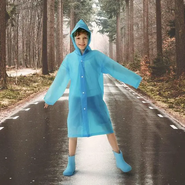 Alt view image 3 of 7 - 2 Pack Raincoats for Kids, Reusable Rain Ponchos with Hood and Sleeves Children Waterproof Rain Coats for Boys and Girls, Purple and Blue | Reusable Rain Poncho with Hood, Long Sleeves