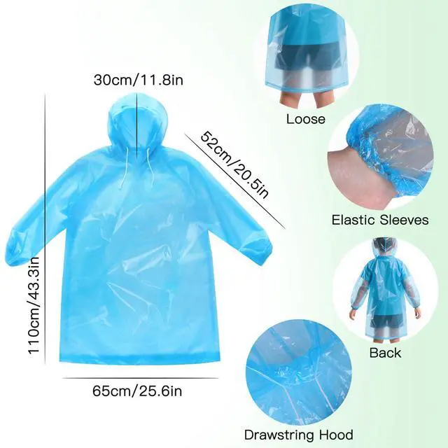 Alt view image 2 of 7 - 4 Pack Disposable Rain Ponchos for Kids - Emergency Kids Ponchos with Hood, Kid Rain Poncho for Outdoor, Theme Park Essentials, Hiking