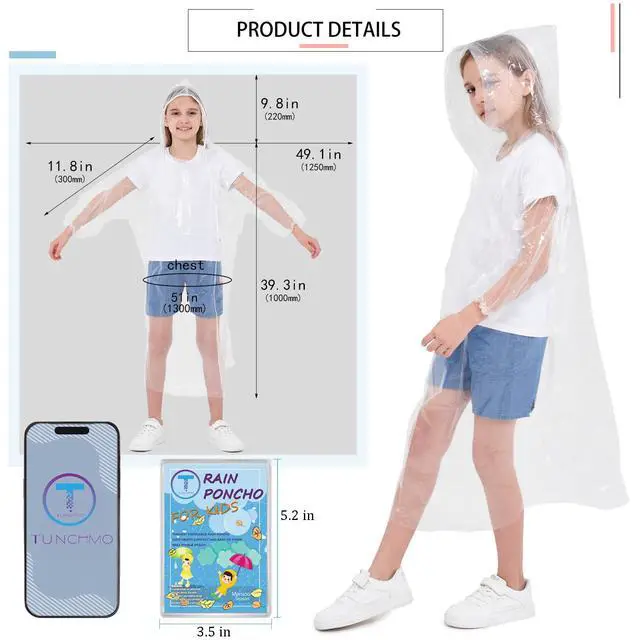 Alt view image 6 of 7 - Disposable Rain Ponchos for Kids 6 Pack Extra Thick | Clear PE Material, Long Sleeves with Elastic Cuffs, Lightweight & Waterproof Emergency Poncho for Theme Parks, Travel