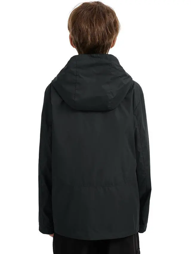 Alt view image 2 of 6 - Boys Girls Rain Jacket Kids Waterproof Raincoats Black 10-12 Years | Hooded Lightweight Windbreakers with Zipper Pockets Cycling Camping Running School Lightweight Size 10-12