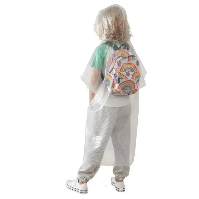 Alt view image 2 of 7 - Disposable Rain Poncho for Kids/Family (12 Pack), Clear | Waterproof for Camp, Cape-Style with Hood, Lightweight PE, Emergency Kits for School Trips, Theme Parks, Festivals
