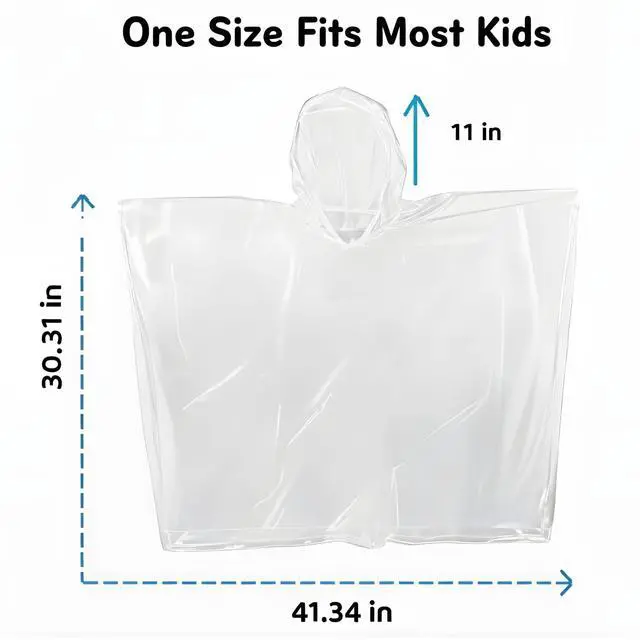 Alt view image 4 of 7 - Disposable Rain Poncho for Kids/Family (12 Pack), Clear | Waterproof for Camp, Cape-Style with Hood, Lightweight PE, Emergency Kits for School Trips, Theme Parks, Festivals