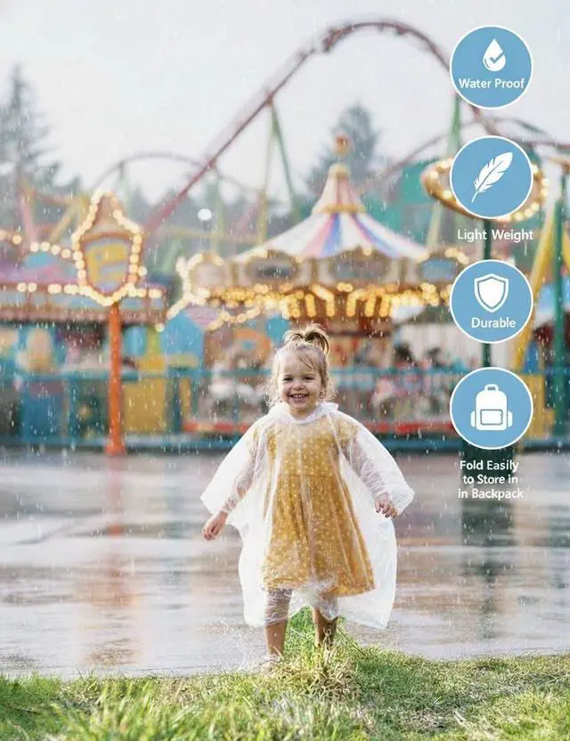 Alt view image 6 of 7 - Disposable Rain Poncho for Kids/Family (12 Pack), Clear | Waterproof for Camp, Cape-Style with Hood, Lightweight PE, Emergency Kits for School Trips, Theme Parks, Festivals