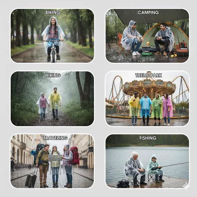 Alt view image 7 of 7 - Disposable Rain Poncho for Kids/Family (12 Pack), Clear | Waterproof for Camp, Cape-Style with Hood, Lightweight PE, Emergency Kits for School Trips, Theme Parks, Festivals
