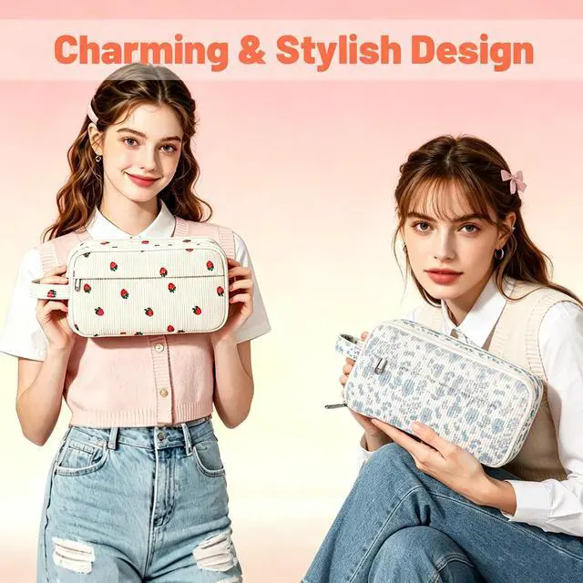 Alt view image 3 of 7 - Cute Big Pencil Case Pouch Bag Strawberry for Teen Girls Boy Gift | Large Capacity 4 Compartment Multiple Pockets Corduroy Aesthetic Pen Bag Pouch Organizer for School College Art Supplies