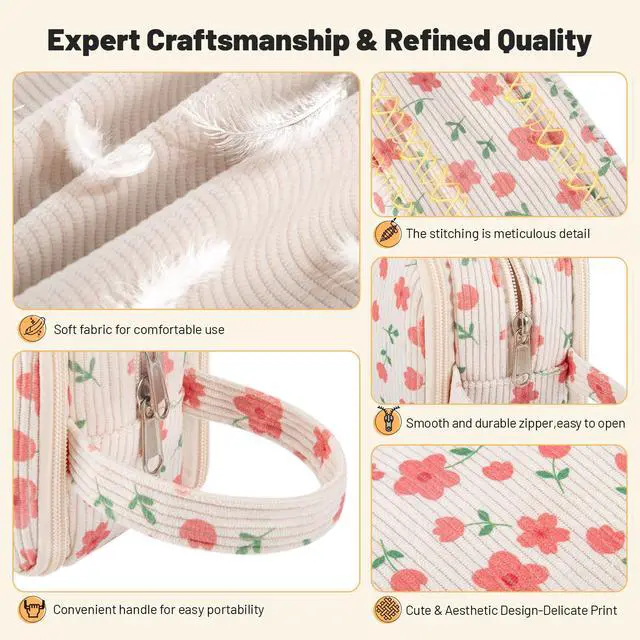 Alt view image 6 of 7 - Cute Big Pencil Case Pouch Bag Strawberry for Teen Girls Boy Gift | Large Capacity 4 Compartment Multiple Pockets Corduroy Aesthetic Pen Bag Pouch Organizer for School College Art Supplies