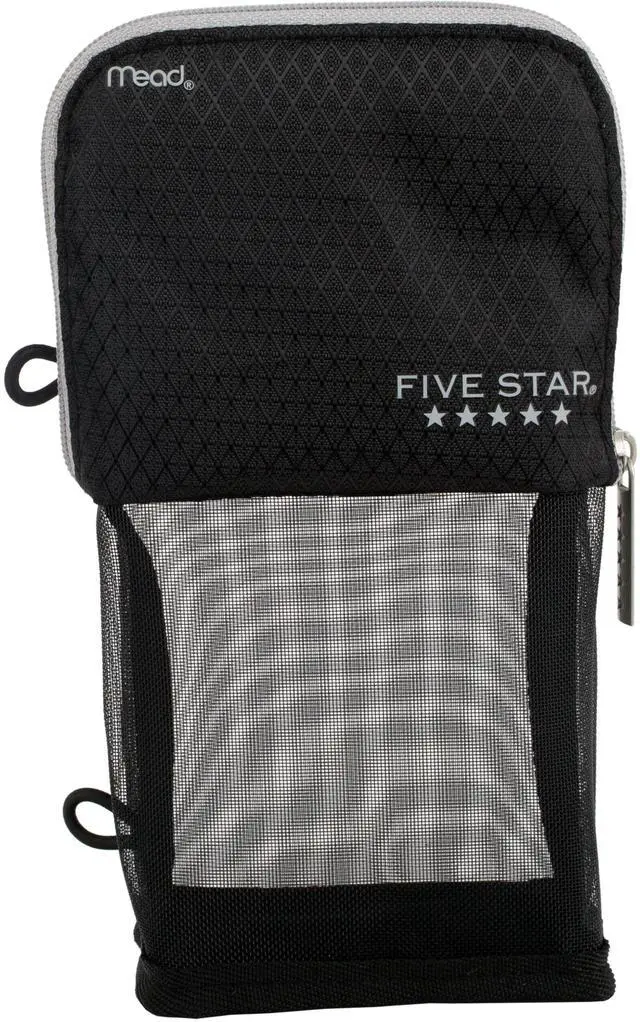 Main image of Pencil Pouch, Pen Case, Stand 'N Store Zipper Pouch, Fits 3-Ring Binder, Storage Organizer for Supplies Earbuds Chargers Cables Makeup, Black/Grey (505160A-ECM)