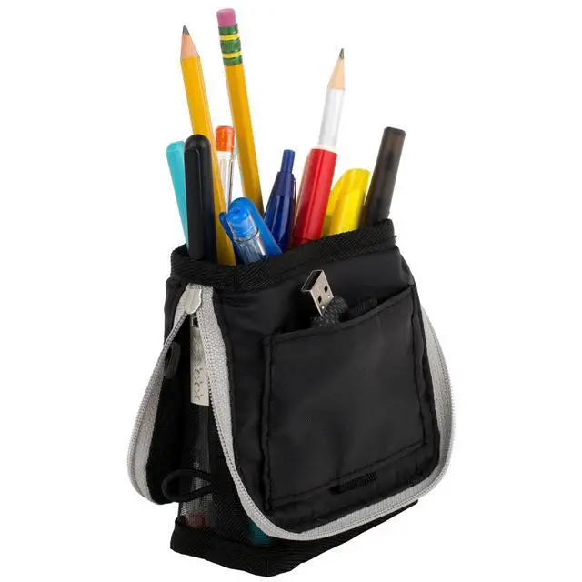 Alt view image 3 of 7 - Pencil Pouch, Pen Case, Stand 'N Store Zipper Pouch, Fits 3-Ring Binder, Storage Organizer for Supplies Earbuds Chargers Cables Makeup, Black/Grey (505160A-ECM)